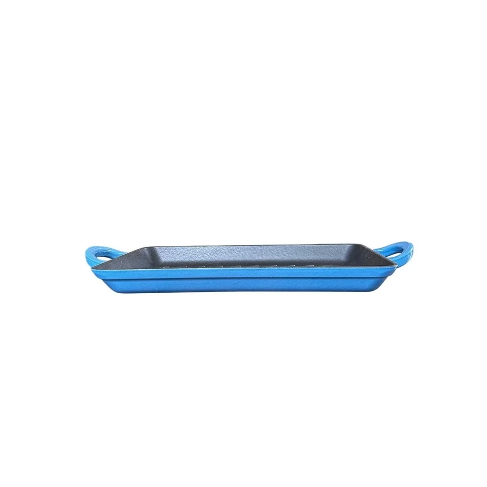 Crofton Enameled Cast Iron Rectangular Grill‎ Pan Blue 13in 33cm Double Handle